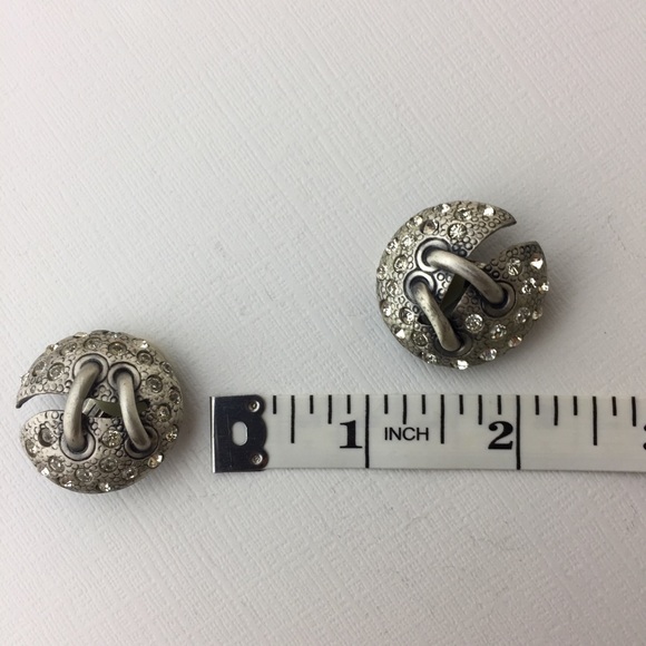 Vintage Rhinestone Silver Lace Up Clip On Earrings - Picture 8 of 8